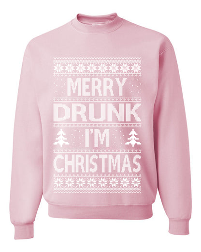 Unisex Graphic Funny Ugly Xmas Sweater Crewneck Sweatshirt, Merry Drunk I'm Christmas, Wine Beer  Drinking, Shark & Hammer Ugly Christmas Sweater Unisex Crewneck Sweatshirt
