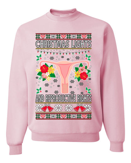 Ugly Christmas Sweater Graphic Unisex Sweatshirt, Christmas Lights & Reproductive Rights Ugly Christmas Sweater Unisex Crewneck Sweatshirt