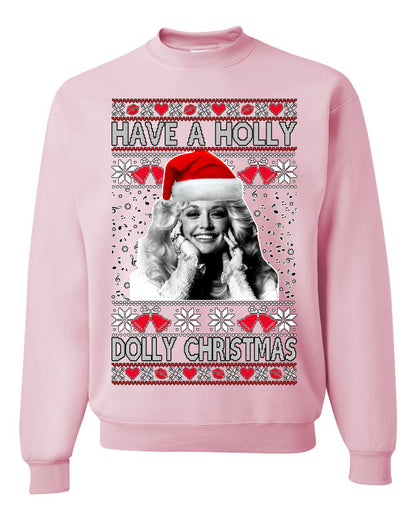 Unisex Ugly Xmas Crewneck  Sweater Sweatshirt, "Have a Holly Dolly Christmas", Shark & Hammer Ugly Christmas Sweater Unisex Crewneck Sweatshirt