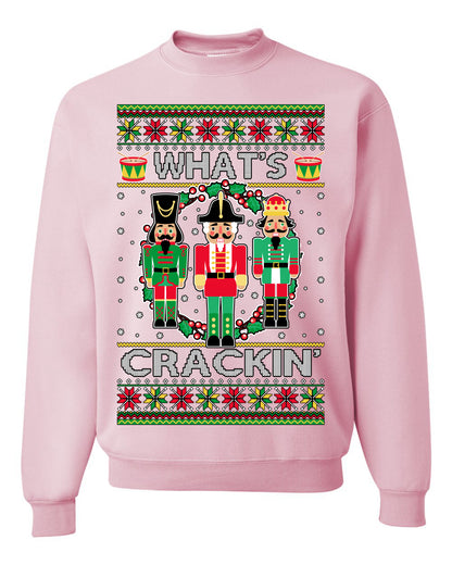 Funny Meme Ugly Xmas Holiday Sweater Graphic Crewneck Sweatshirt What's Crackin' Nutcracker Ugly Christmas Sweater Unisex Crewneck Sweatshirt
