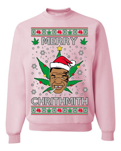Ugly Unisex Crewneck Christmas Sweater Sweatshirt Tyson "Merry Chrithmith" Stoner Weed Pot Leaf Joint Ugly Christmas Sweater Unisex Crewneck Sweatshirt