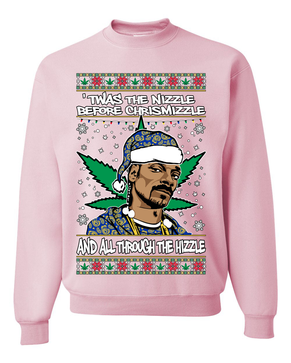 Ugly Crewneck Christmas Sweater "'Twas The Nizzle Before Chrismizzle" Shark & Hammer Snoop Xmas Ugly Christmas Sweater Unisex Crewneck Sweatshirt