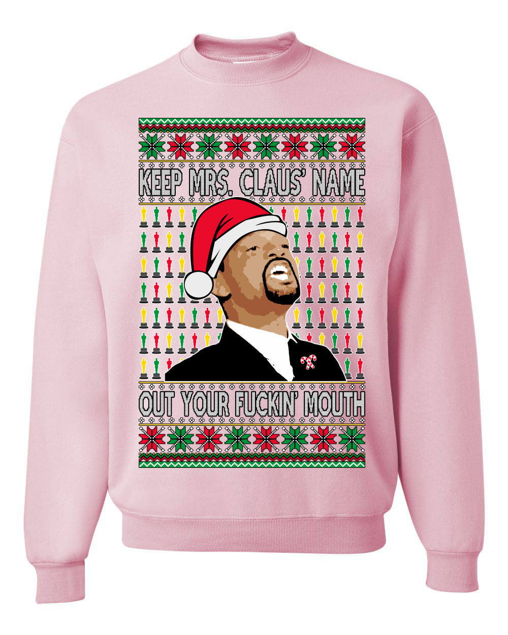 Will Smith Slapping Chris Rock Meme "Get Mrs Claus' Name Out of Your Mouth" Shark & Hammer, Graphic Unisex Ugly Xmas Sweater Sweatshirt Ugly Christmas Sweater Unisex Crewneck Sweatshirt