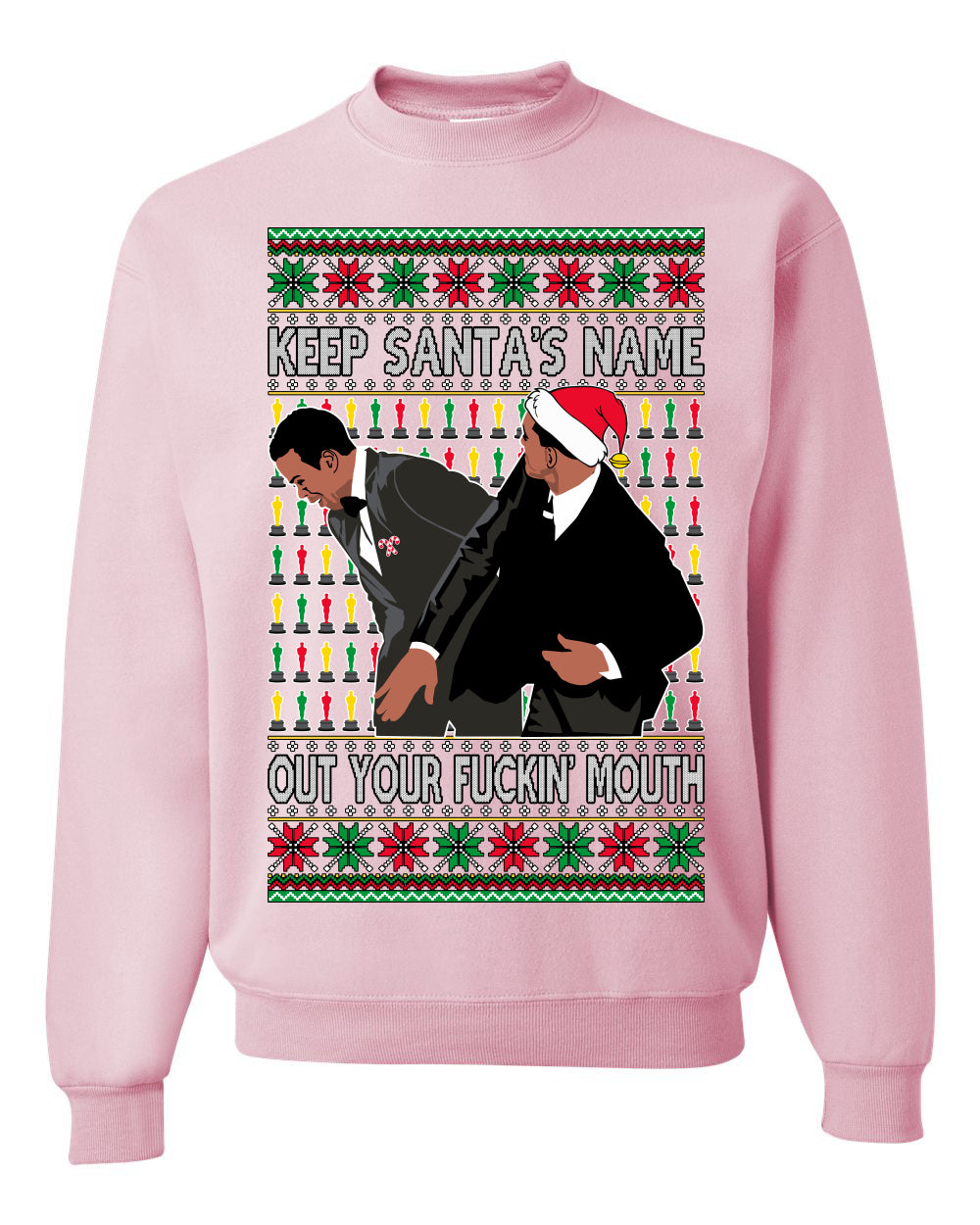 Unisex Graphic Meme Ugly Christmas Crewneck Sweater Sweatshirt, Will Smith Slapping Chris Rock, Wife, Award Show Joke, Shark & Hammer  Ugly Christmas Sweater Unisex Crewneck Sweatshirt