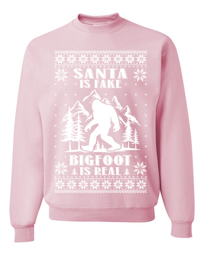 Santa Is Fake Bigfoot Is Real ,Christmas Gifts, Funny Xmas Gift Idea, Ugly Christmas Sweater Unisex Crewneck Sweatshirt