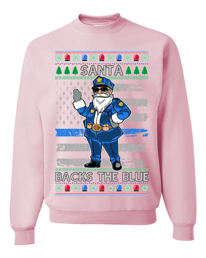 Santa Backs the Blue, Christmas Gifts, Funny Xmas Gift Idea, Ugly Christmas Sweater Unisex Crewneck Sweatshirt