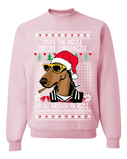Twas The Nizzle Before Chrismizzle Gangster Dogg Rapper, Christmas Gifts, Funny Xmas Gift Idea, Ugly Christmas Sweater Unisex Crewneck Sweatshirt