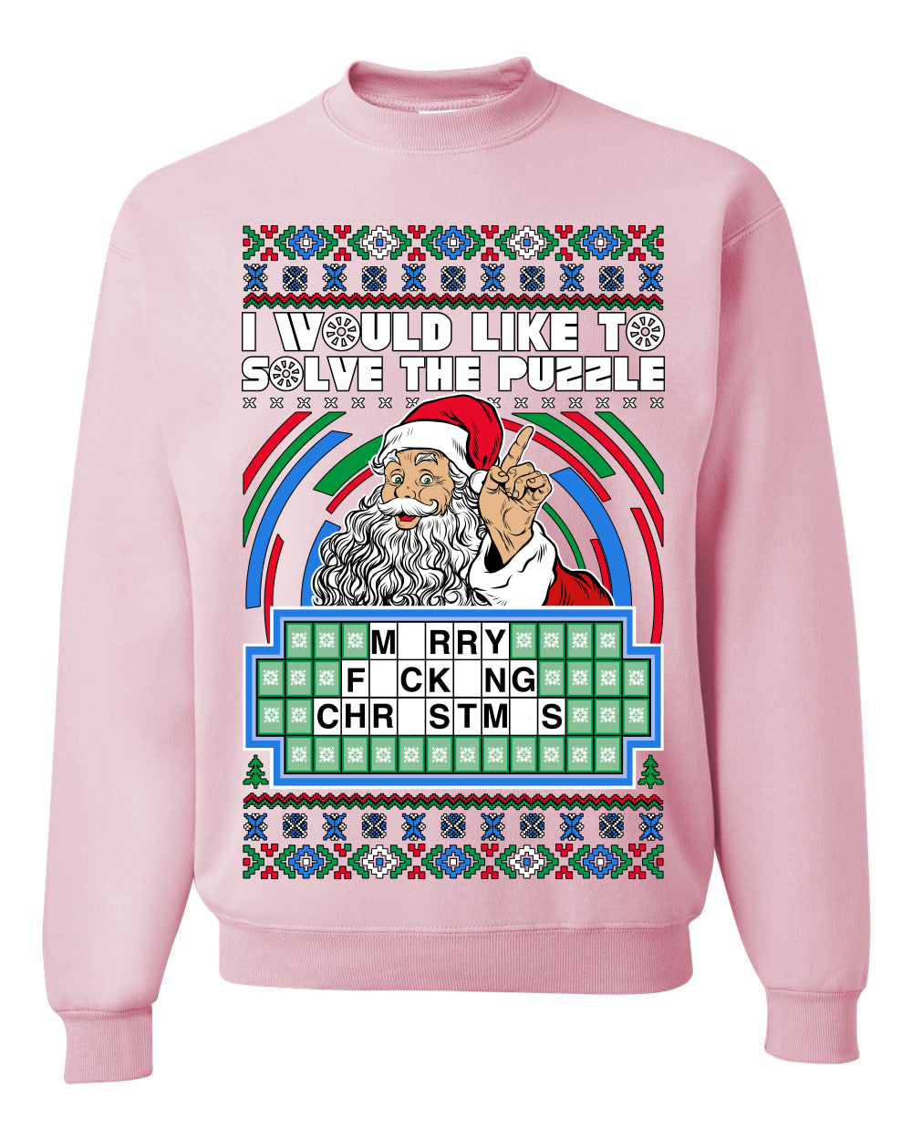 Santa Game Show I'd Like To Solve the Puzzle Wheel Ugly Christmas Sweater, Christmas Gifts, Funny Xmas Gift Idea, Unisex Crewneck Sweatshirt