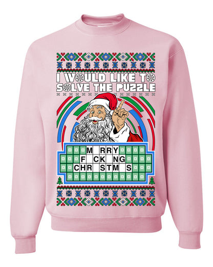 Santa Game Show I'd Like To Solve the Puzzle Wheel Ugly Christmas Sweater, Christmas Gifts, Funny Xmas Gift Idea, Unisex Crewneck Sweatshirt