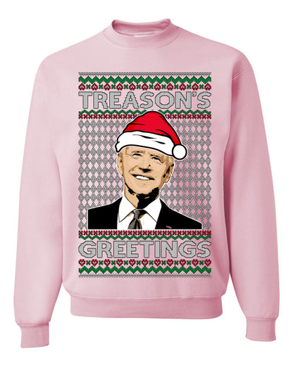Treason's Greetings Biden President Humor Ugly Christmas Sweater, Christmas Gifts, Funny Xmas Gift Idea, Unisex Crewneck Sweatshirt