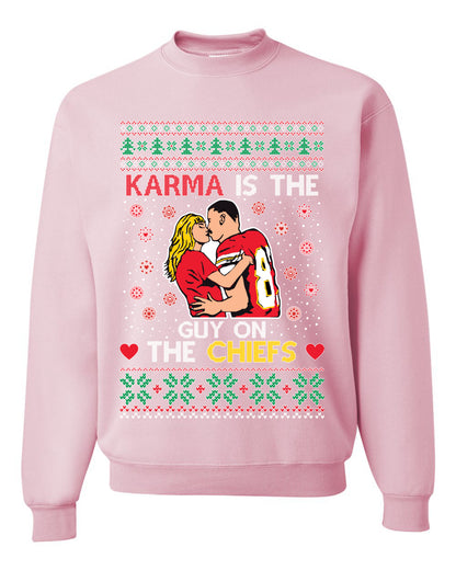 Karma is the Guy on the Football Team, Christmas Gifts, Funny Xmas Gift Idea, Ugly Christmas Sweater Unisex Crewneck Sweatshirt
