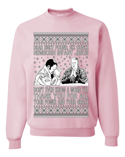 8 Pound 6 Ounce Baby Jesus Shake and Bake, Birthday Jesus, Funny Xmas Gift Idea, Ugly Christmas Sweater Unisex Crewneck Sweatshirt