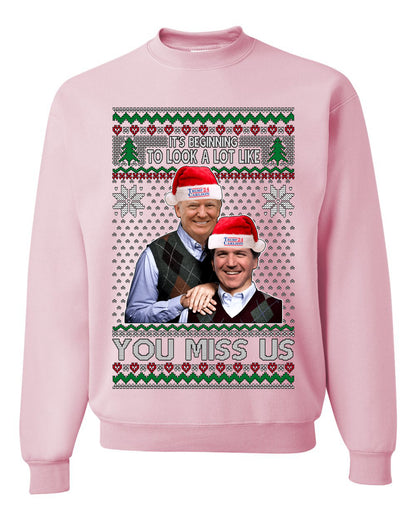 Trump Carlson 24 Beginning To Look Like You Miss Us, Christmas Gifts, Funny Xmas Gift Idea, Ugly Christmas Sweater Unisex Crewneck Sweatshirt