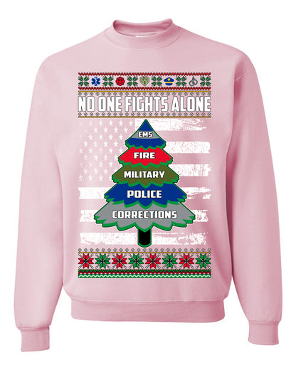 No One Fights Alone, The Heroes, Christmas Gifts, Funny Xmas Gift Idea, Ugly Christmas Sweater Unisex Crewneck Sweatshirt