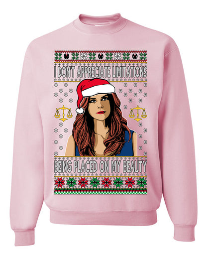 Donna TV Show Parody Don't Appreciate Limitations Being Placed, Christmas Gifts, Funny Xmas Gift Idea, Ugly Christmas Sweater Unisex Crewneck Sweatshirt