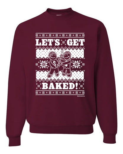 Unisex Crewneck Graphic Ugly Xmas Sweater Sweatshirt, Holiday Ginger Bread Design, Let's Get Baked  Ugly Christmas Sweater Unisex Crewneck Sweatshirt