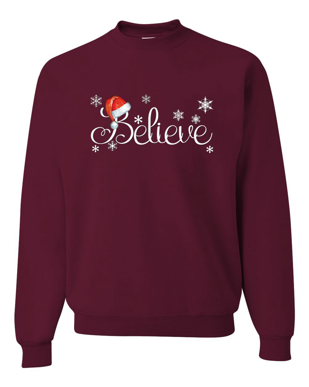 Men's Christmas Long Sleeve Shirt Snowflake Santa Hat Believe  Ugly Christmas Sweater Unisex Crewneck Sweatshirt