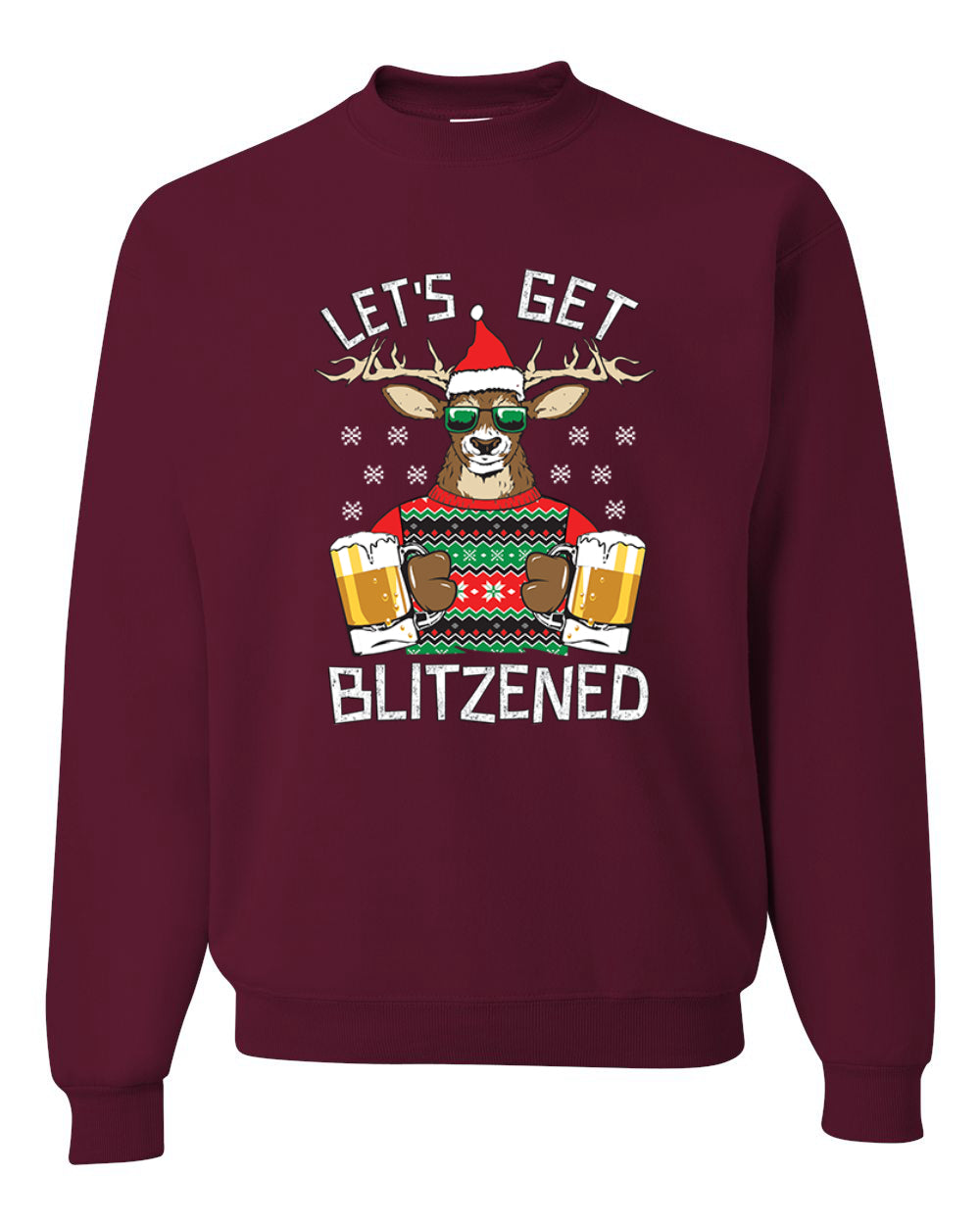 Unisex Ugly Xmas Graphic Crewneck Sweater Sweatshirt Lets Get Blitzened Deer With Beer Ugly Christmas Sweater Unisex Crewneck Sweatshirt