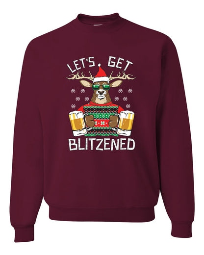 Unisex Ugly Xmas Graphic Crewneck Sweater Sweatshirt Lets Get Blitzened Deer With Beer Ugly Christmas Sweater Unisex Crewneck Sweatshirt