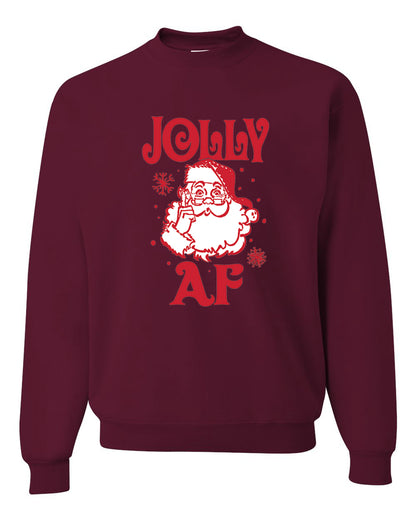 Unisex Graphic Crewneck Christmas Sweatshirt, Santa Jolly AF Ugly Christmas Sweater Unisex Crewneck Sweatshirt