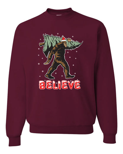 Men's Christmas Long Sleeve Shirt Believe Santa Sasquatch Bigfoot Wild Bobby Ugly Christmas Sweater Unisex Crewneck Sweatshirt