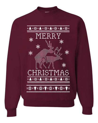 Funny Unisex Crewneck Ugly Xmas Holiday Sweater Sweatshirt Merry Christmas Reindeer Humping  Ugly Christmas Sweater Unisex Crewneck Sweatshirt