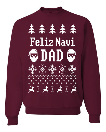 Ugly Xmas Crewneck Sweater Sweatshirt Unisex "Feliz Navidad" Ugly Christmas Sweater Unisex Crewneck Sweatshirt