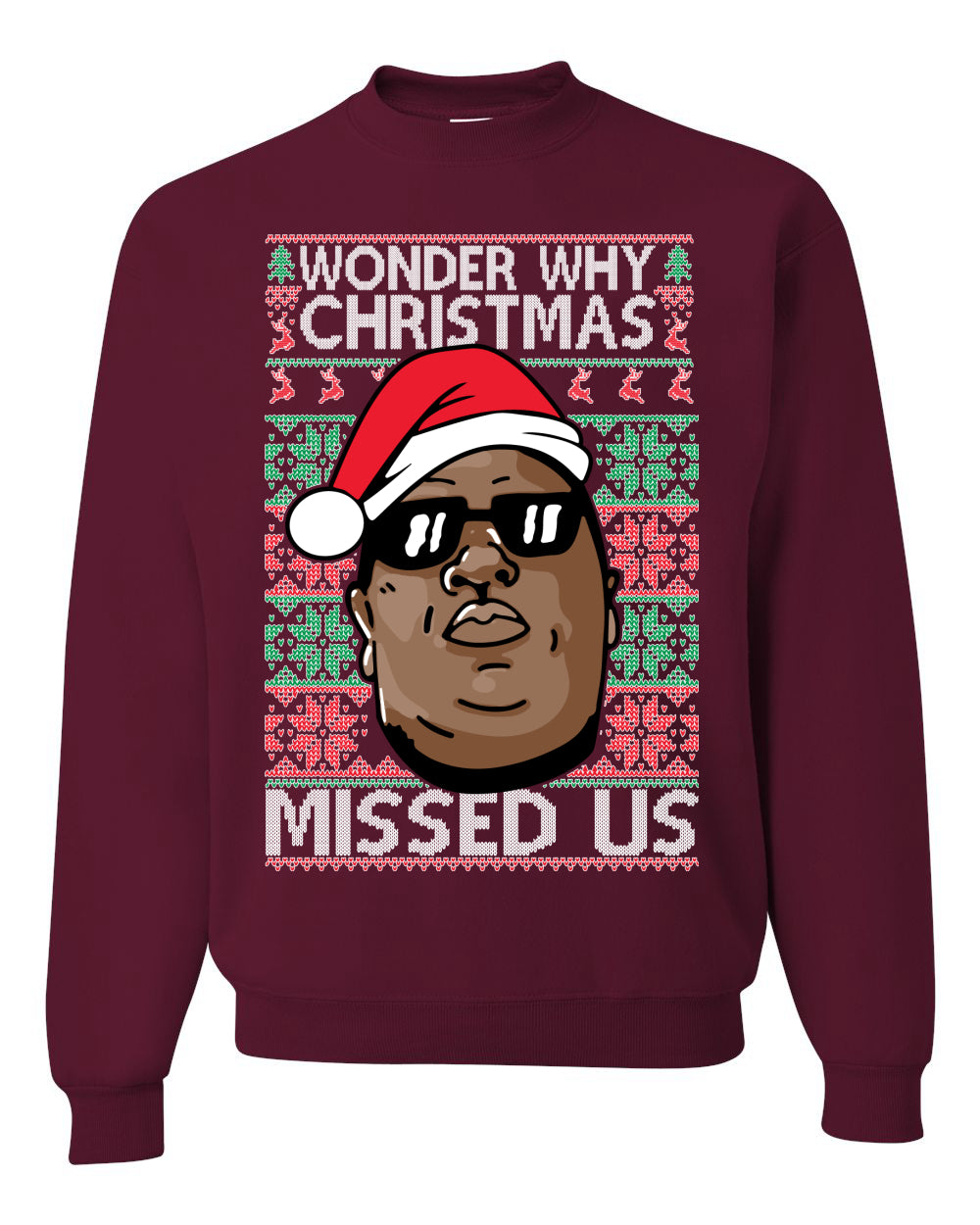 Funny Biggie Wonder Why Christmas Missed Us, Christmas Gifts, Funny Xmas Gift Idea, Ugly Christmas Sweater Unisex Crewneck Sweatshirt