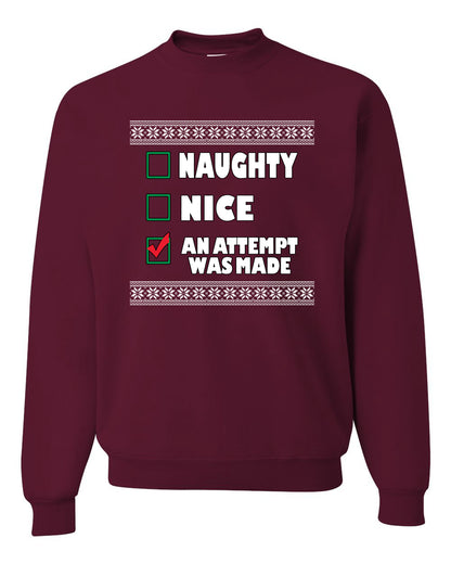 Attempted to be Naughty and Nice Men's Ugly Sweater for Christmas Long Sleeve Shirt Ugly Christmas Sweater Unisex Crewneck Sweatshirt