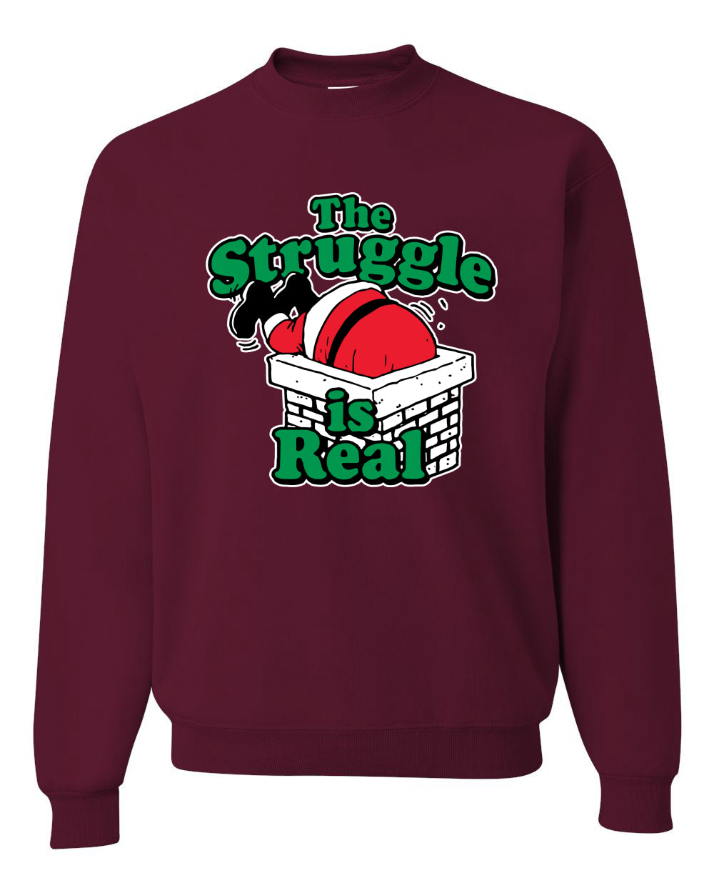 Women's Ugly Christmas Sweater Long Sleeve Scoop Top, "The Struggle is Real" Ugly Christmas Sweater Unisex Crewneck Sweatshirt