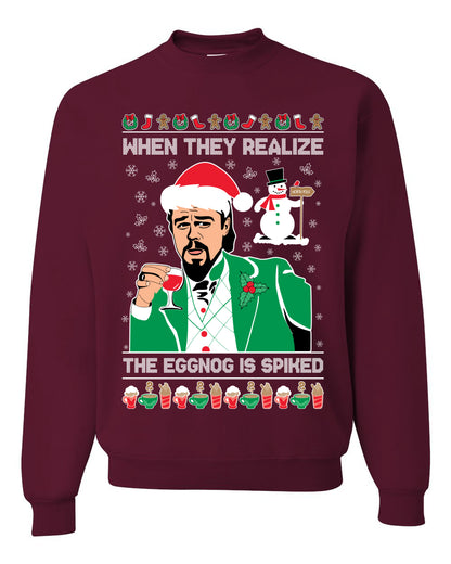 Funny Unisex Ugly Xmas Graphic Crewneck Sweater Leo The Eggnog Meme  Ugly Christmas Sweater Unisex Crewneck Sweatshirt