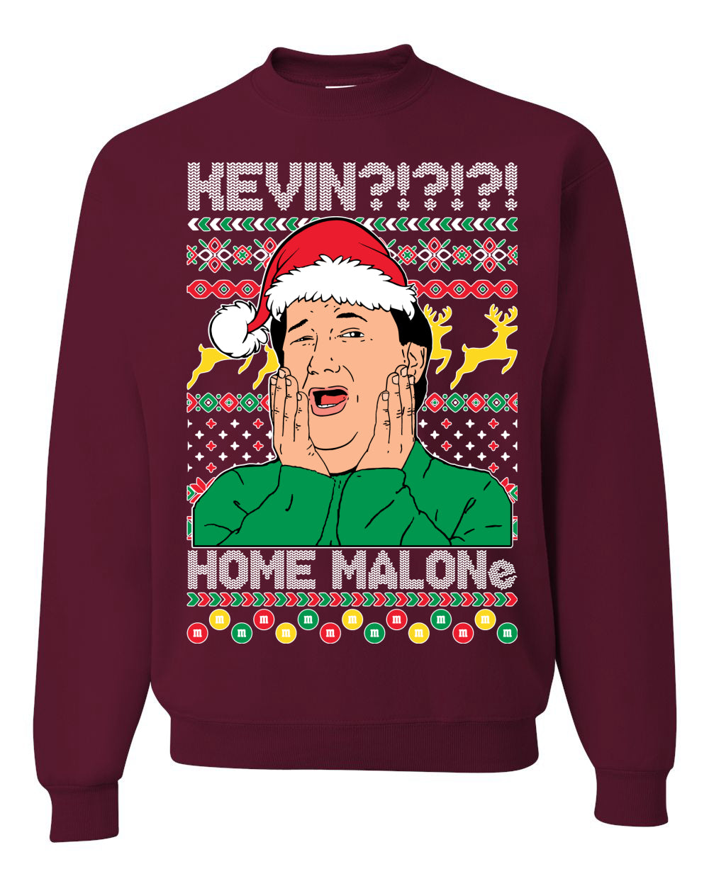Unisex Christmas Graphic Sweatshirt Crewneck, Kevin Home Malone The Office TV Ugly Christmas Sweater Unisex Crewneck Sweatshirt