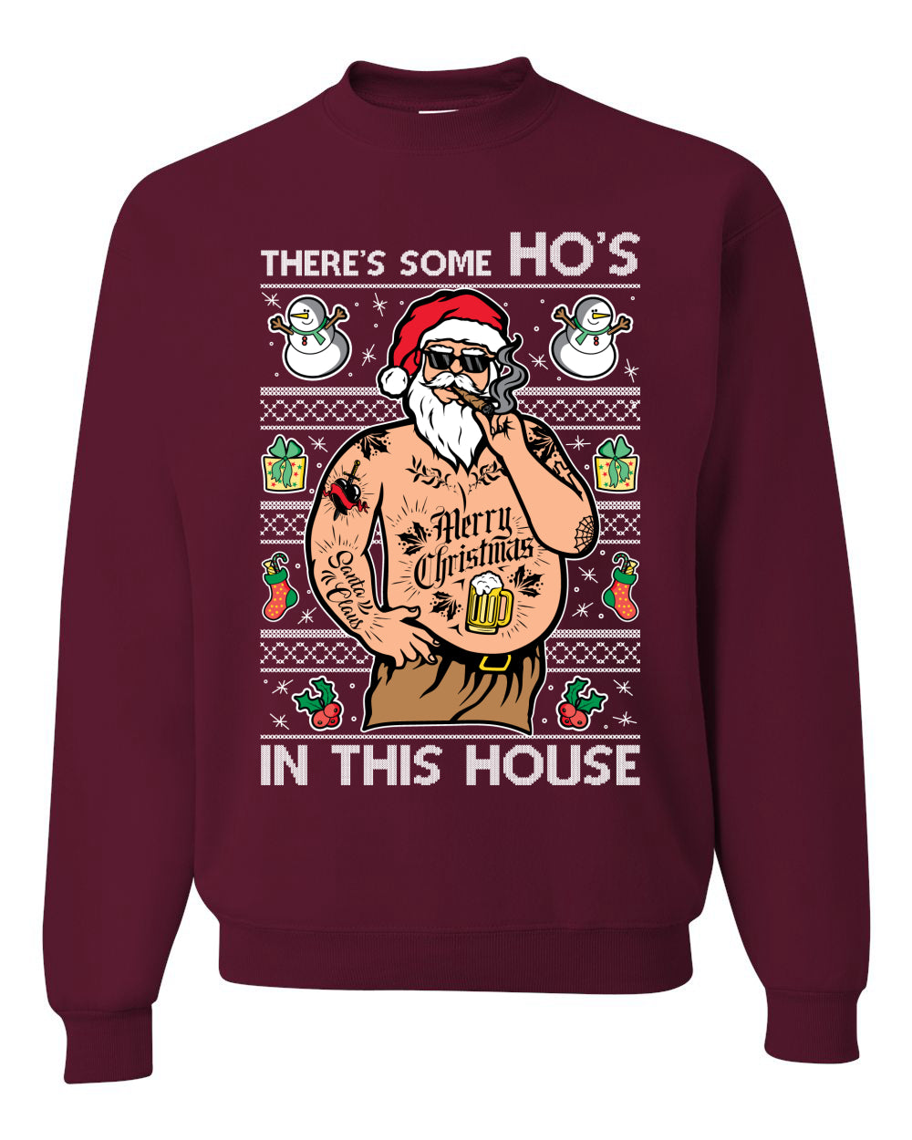 "There's Some Ho's In This House" Crewneck Graphic Unisex Ugly Holiday Xmas Sweater Sweatshirt, Wild Bobby Ugly Christmas Sweater Unisex Crewneck Sweatshirt