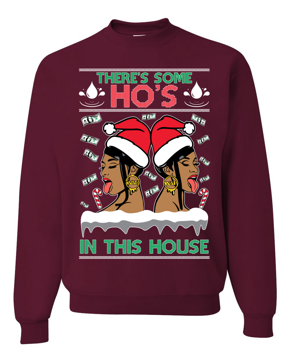 Woman Rapper Ho's In This House, Christmas Gifts, Funny Xmas Gift Idea, Ugly Christmas Sweater Unisex Crewneck Sweatshirt