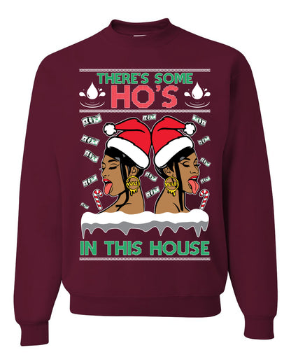 Woman Rapper Ho's In This House, Christmas Gifts, Funny Xmas Gift Idea, Ugly Christmas Sweater Unisex Crewneck Sweatshirt