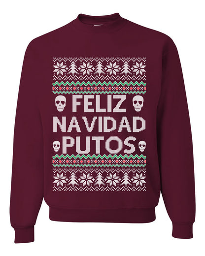 Men's Ugly Xmas Long Sleeve Shirt Feliz Navidad Putos Ugly Christmas Sweater Unisex Crewneck Sweatshirt