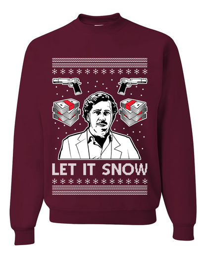 Unisex Graphic Ugly Christmas Sweater Crewneck Sweatshirt, Escobar Let It Snow Ugly Christmas Sweater Unisex Crewneck Sweatshirt