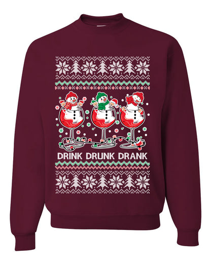 Holiday Spirits Drink Drank Drunk Snowmen, Christmas Gifts, Funny Xmas Gift Idea, Ugly Christmas Sweater Unisex Crewneck Sweatshirt