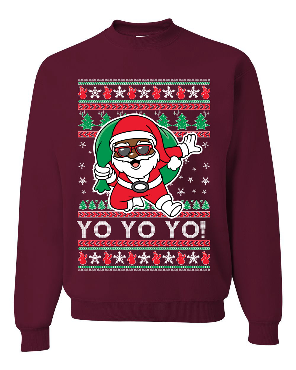 Yo Yo Yo Black Santa, Christmas Gifts, Funny Xmas Gift Idea, Ugly Christmas Sweater Unisex Crewneck Sweatshirt