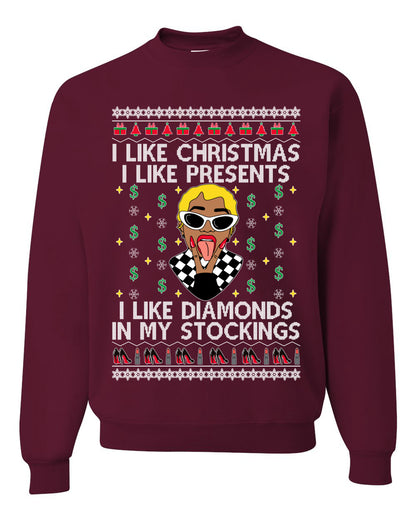 I Like Christmas, I like Presents Cardi, Christmas Gifts, Funny Xmas Gift Idea, Ugly Christmas Sweater Unisex Crewneck Sweatshirt