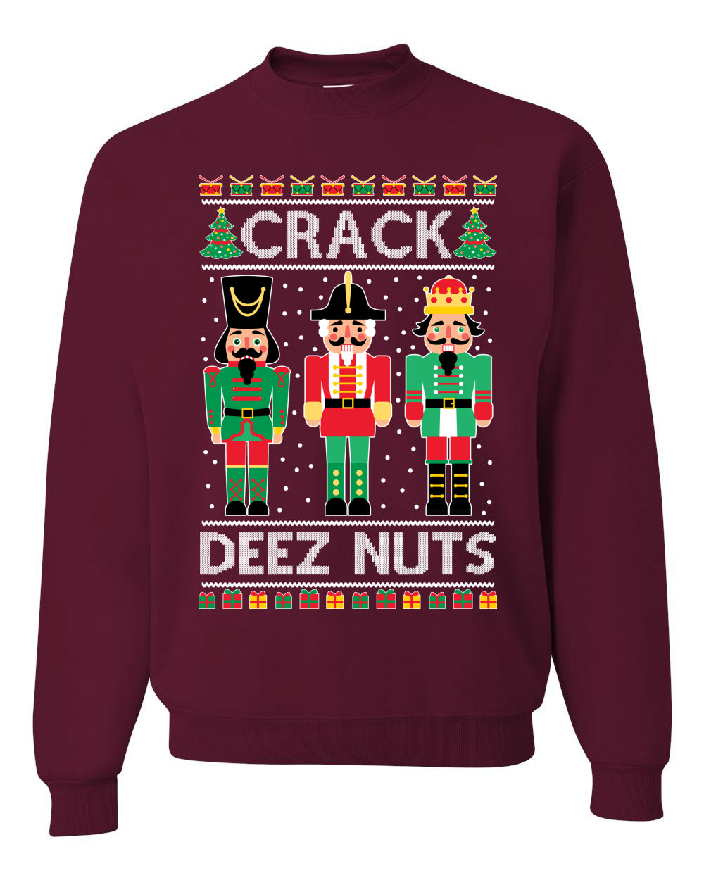Ugly Holiday Meme Sweater Crewneck Sweatshirt "Crack Deez Nuts" Ugly Christmas Sweater Unisex Crewneck Sweatshirt