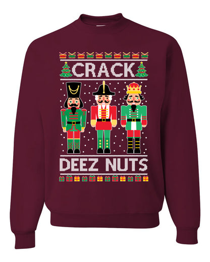 Ugly Holiday Meme Sweater Crewneck Sweatshirt "Crack Deez Nuts" Ugly Christmas Sweater Unisex Crewneck Sweatshirt