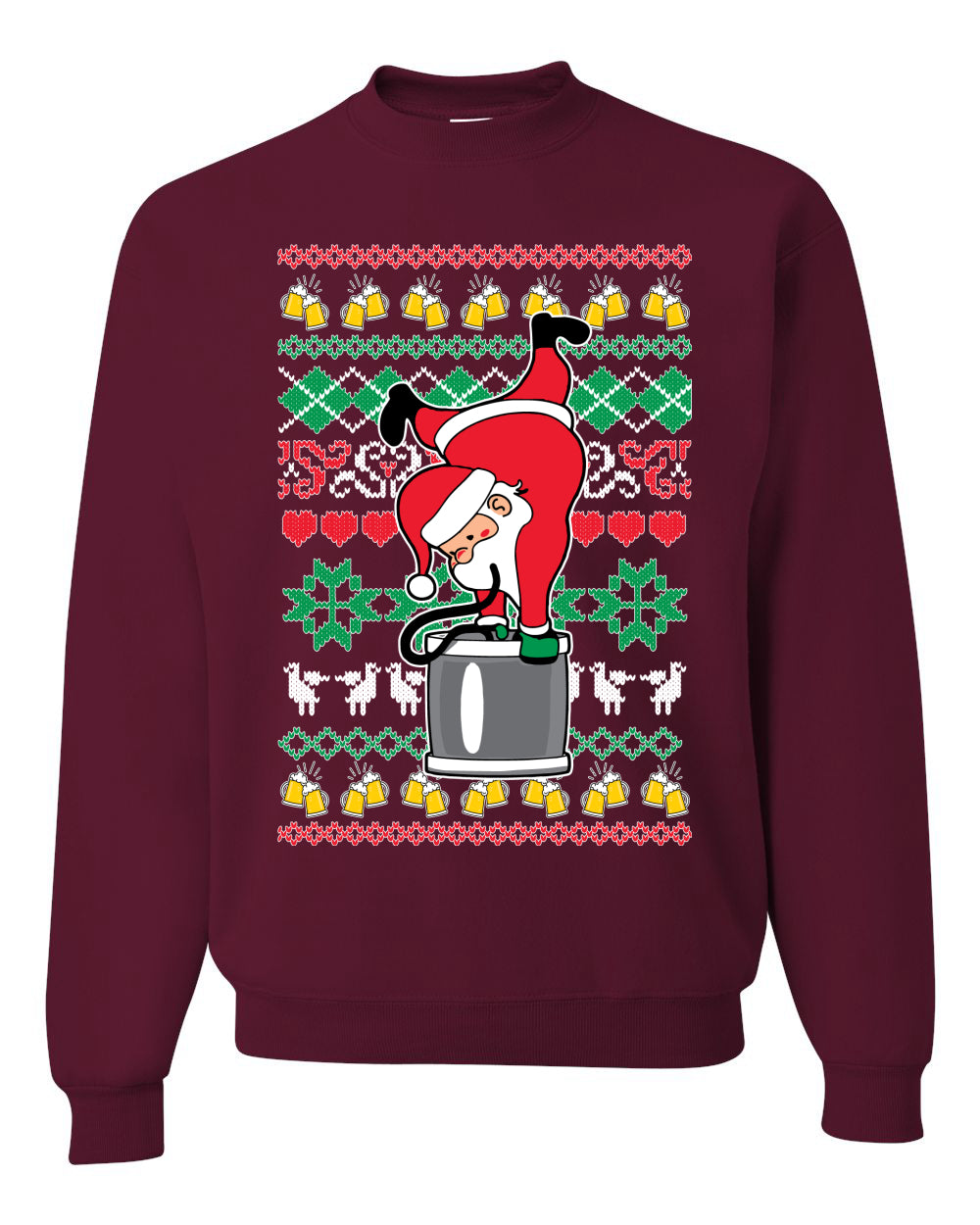 Unisex Ugly Xmas Graphic Crewneck Sweater Sweatshirt Drunk Keg Stand Beer Drinking Santa Ugly Christmas Sweater Unisex Crewneck Sweatshirt