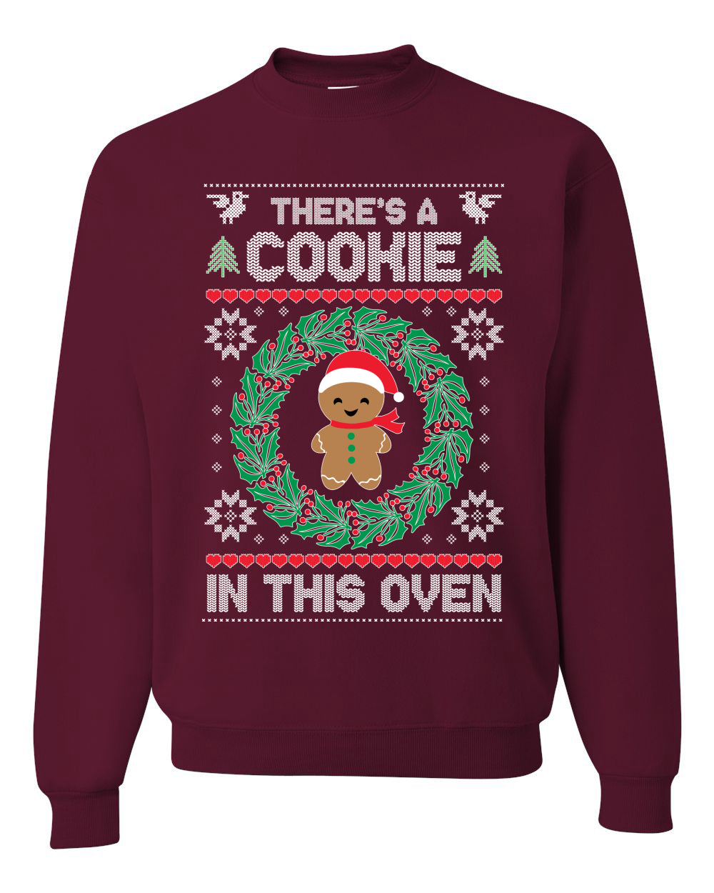 Women's Ugly Christmas  Sweater "Theres a Cookie in this Oven" Pregnancy Announcement Long Sleeve T-Shirt Ugly Christmas Sweater Unisex Crewneck Sweatshirt