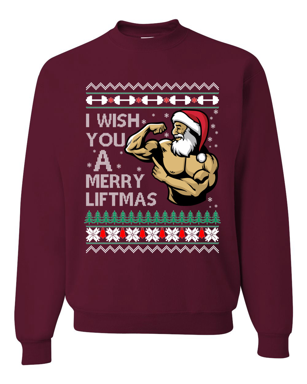 Group 3 Design Unisex Ugly Xmas Sweater Crewneck Graphic, Santa Fitness Workout, Merry Liftmas, Gym Swole Gift Ugly Christmas Sweater Unisex Crewneck Sweatshirt