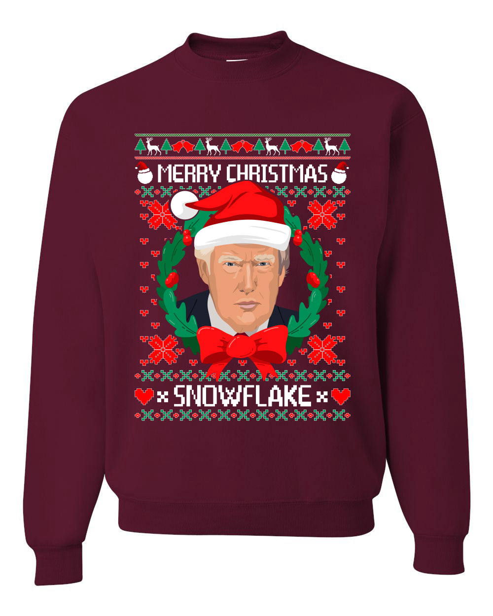 Funny Ugly Xmas Holiday Crewneck Sweater Sweatshirt Trump Merry Christmas Snowflake Ugly Christmas Sweater Unisex Crewneck Sweatshirt