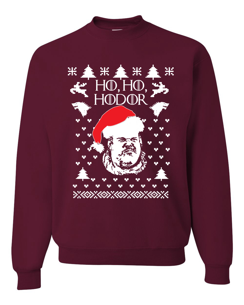 Unisex Graphic GoT Ugly Xmas Crewneck Sweater, "Ho Ho Hodor" Ugly Christmas Sweater Unisex Crewneck Sweatshirt