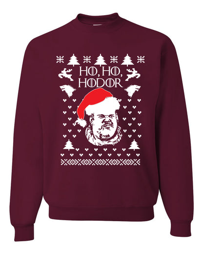 Unisex Graphic GoT Ugly Xmas Crewneck Sweater, "Ho Ho Hodor" Ugly Christmas Sweater Unisex Crewneck Sweatshirt