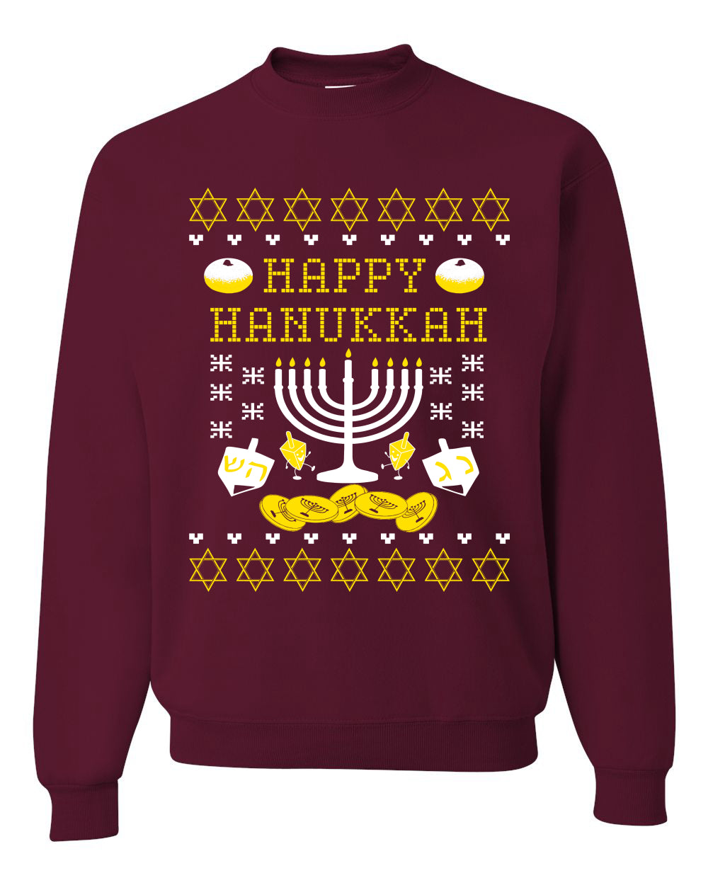 Men's Graphic Ugly Xmas Sweater, T-Shirt, Happy Hanukkah Ugly Christmas Sweater Unisex Crewneck Sweatshirt