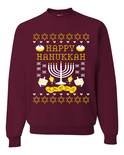 Men's Graphic Ugly Xmas Sweater, T-Shirt, Happy Hanukkah Ugly Christmas Sweater Unisex Crewneck Sweatshirt